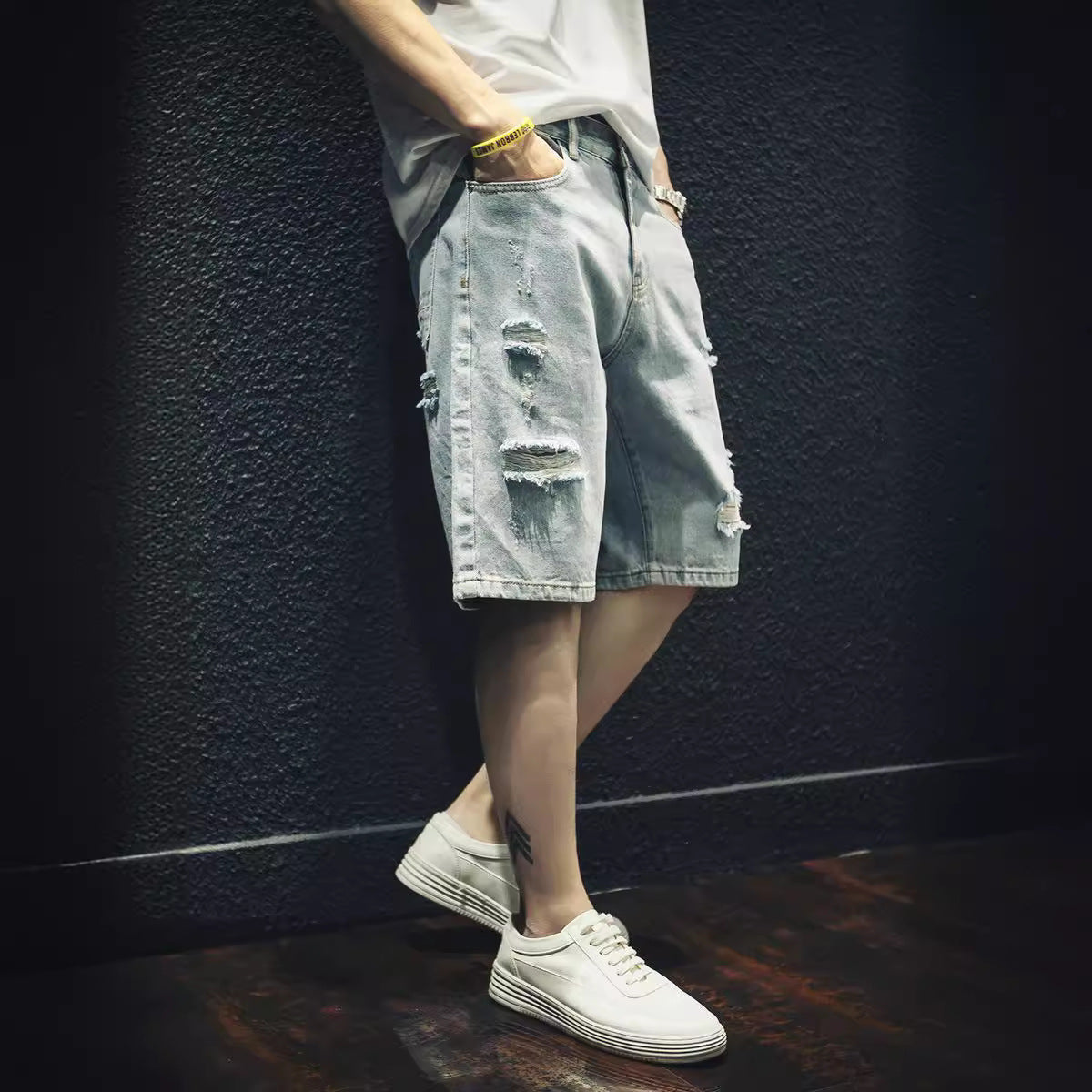 Ripped Denim Outer Wear Pants