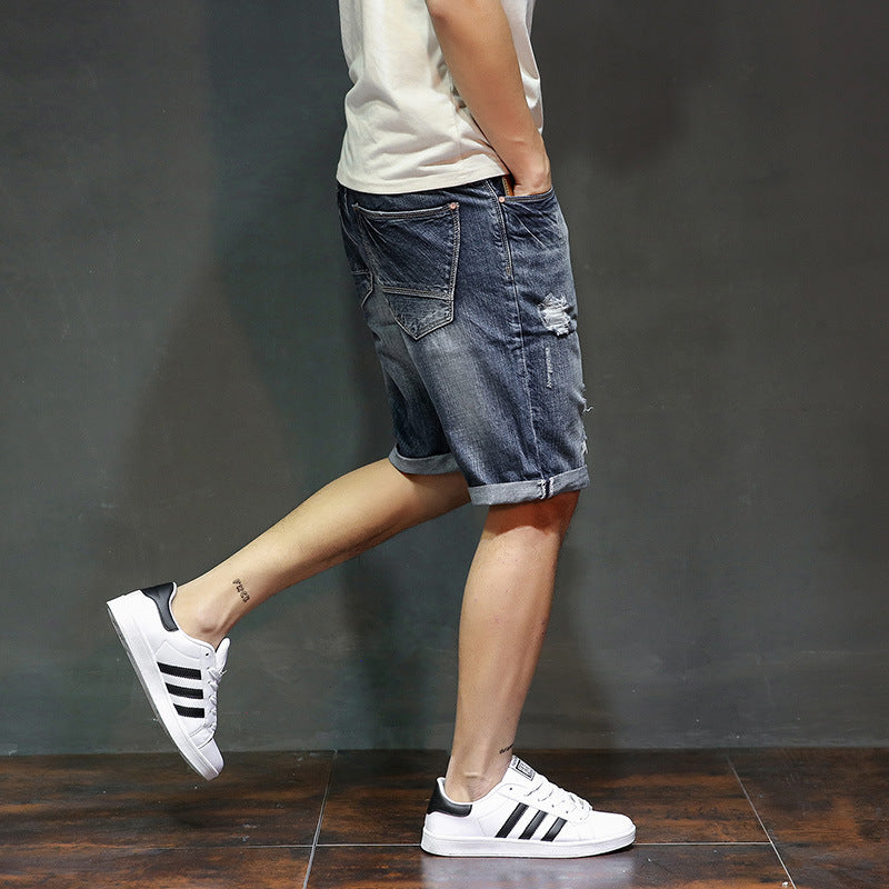Ripped Jeans Men's Loose Large Size Summer Thin Denim Shorts