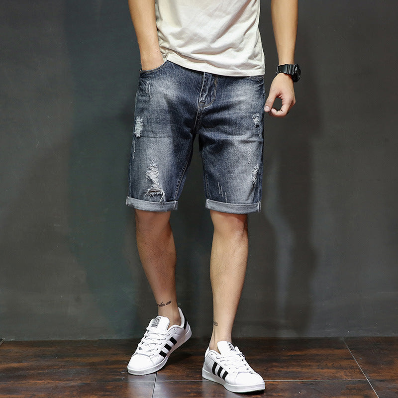 Ripped Jeans Men's Loose Large Size Summer Thin Denim Shorts