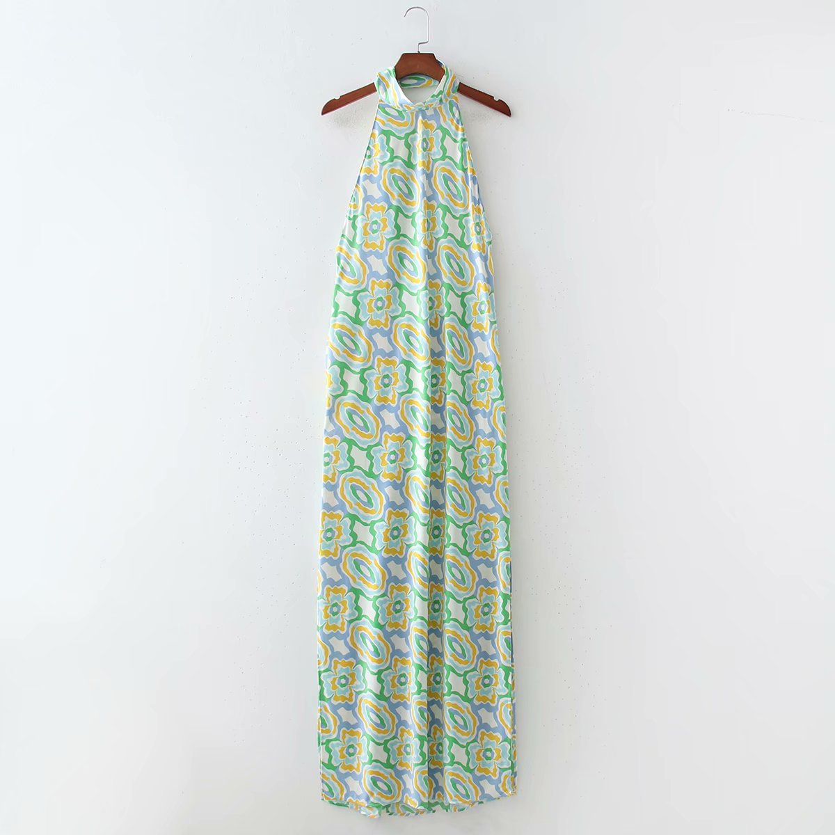 Spring Long Printed Midi Halterneck Dress