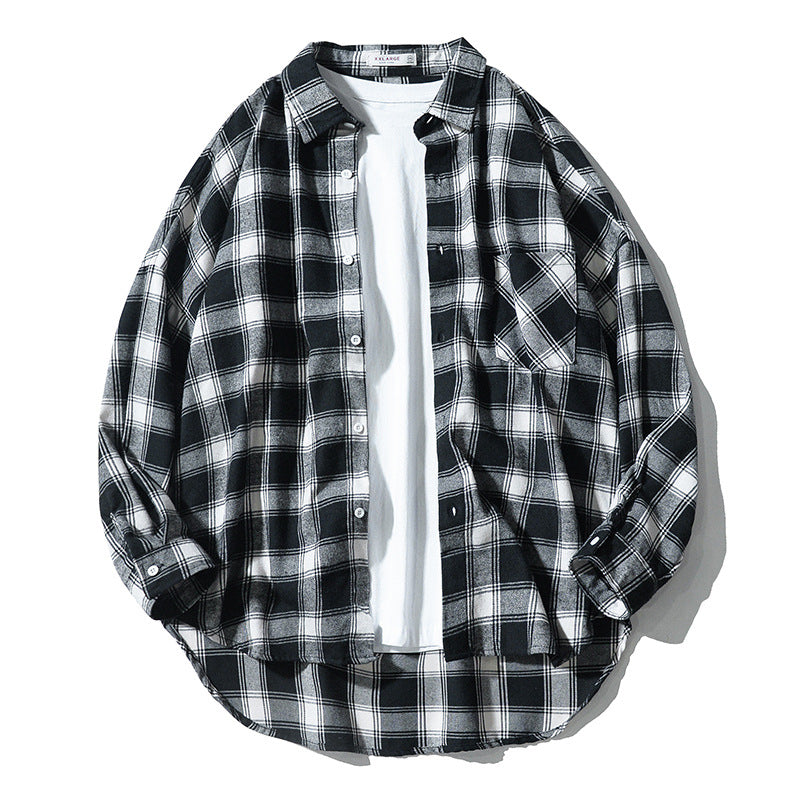 Japanese Style Plaid Long Sleeve Shirt