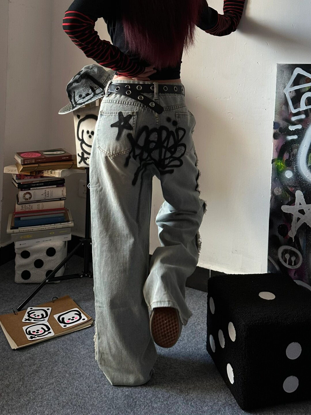 Women's Retro Y2g Graffiti Loose Jeans