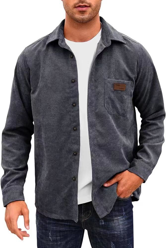 Lapel Corduroy Long-Sleeve Cardigan
