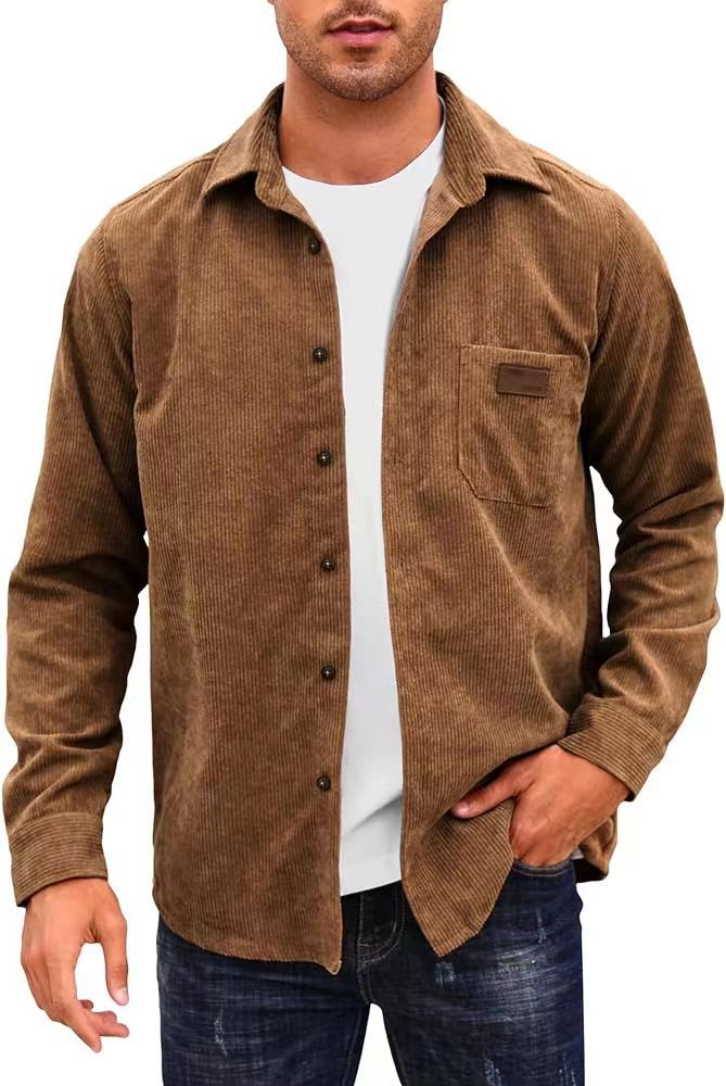 Lapel Corduroy Long-Sleeve Cardigan