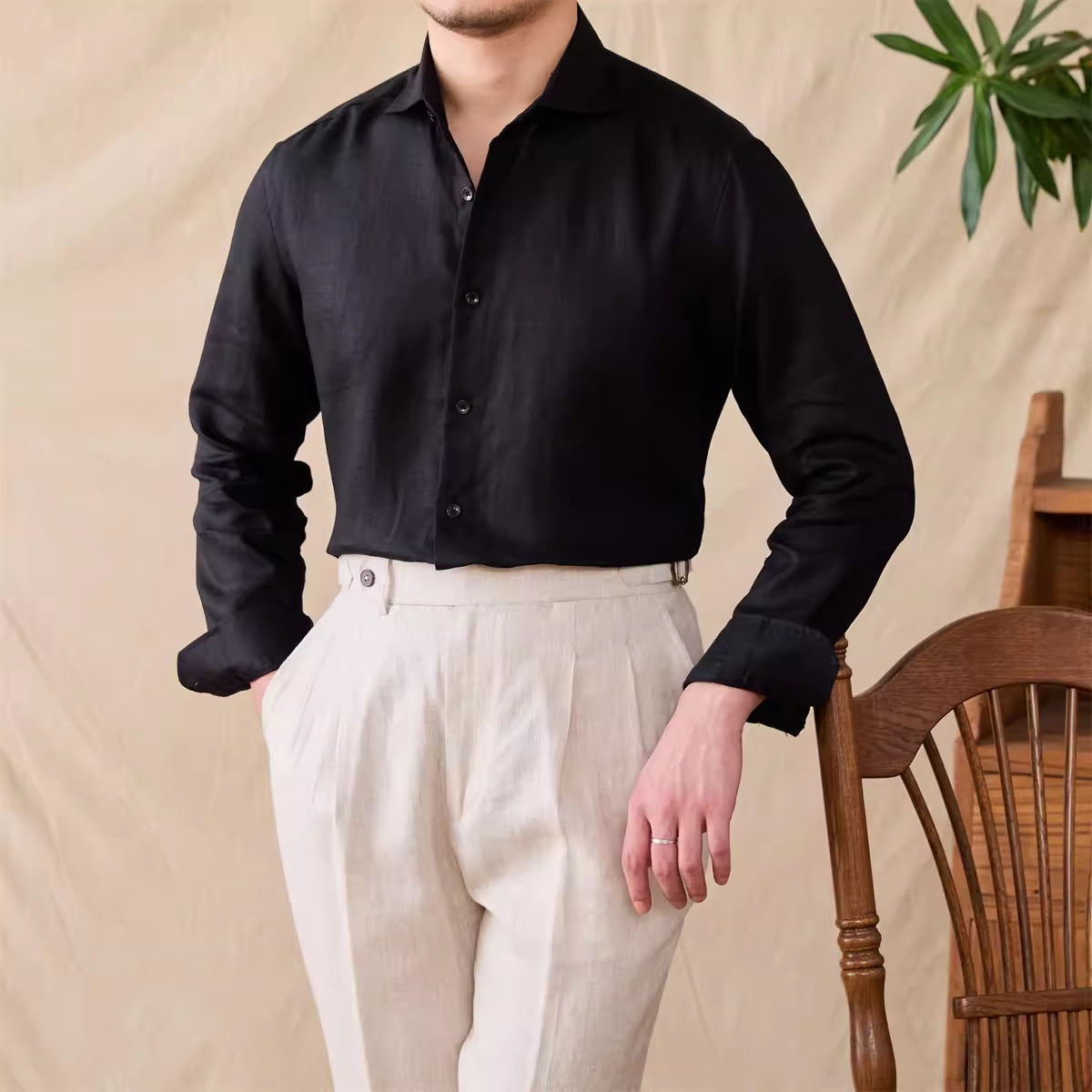 Men's Cotton Linen Long Sleeve Shirt