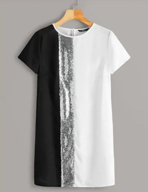 Colorblock dress with sequin detail