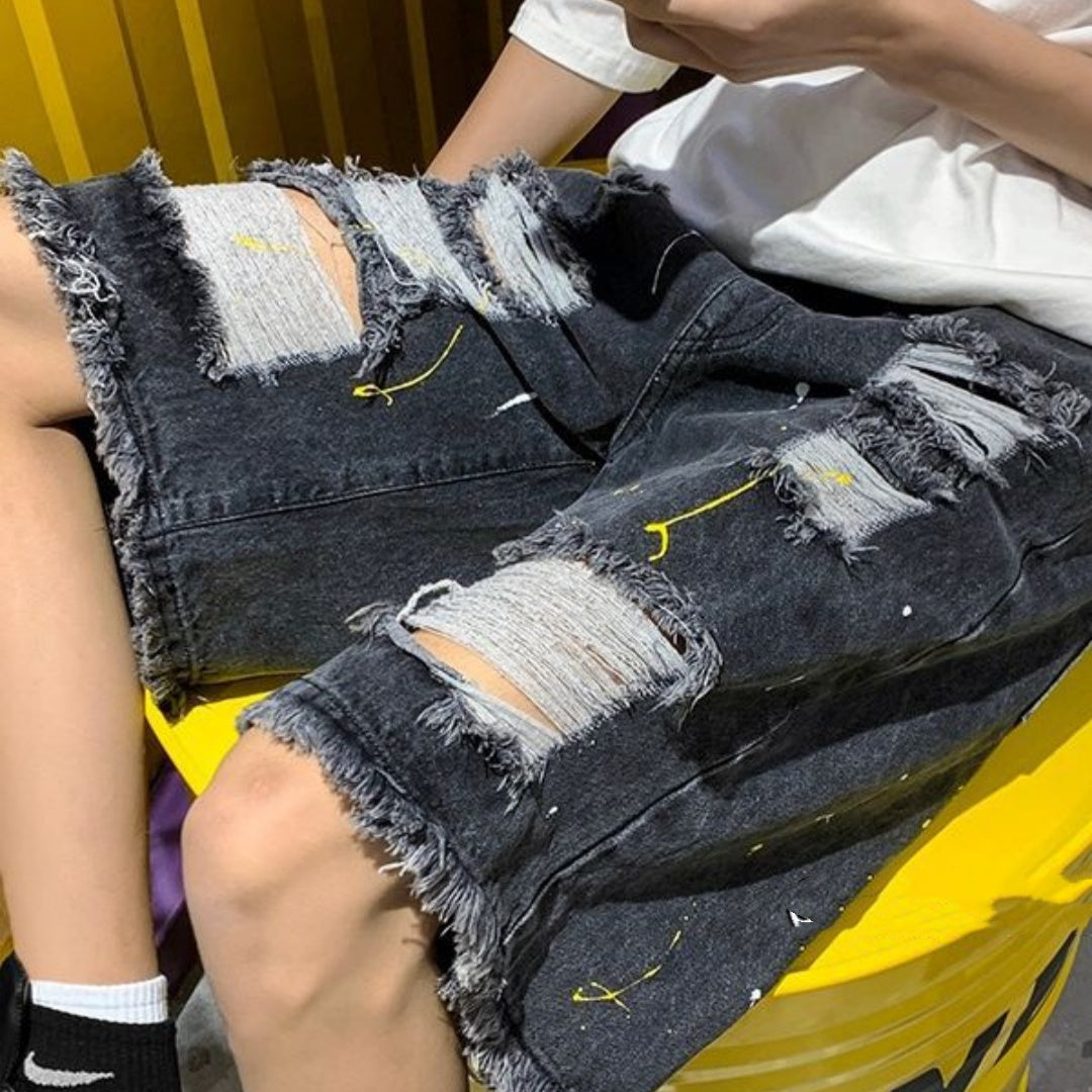 Men's Casual Water Washed Hole Denim Shorts