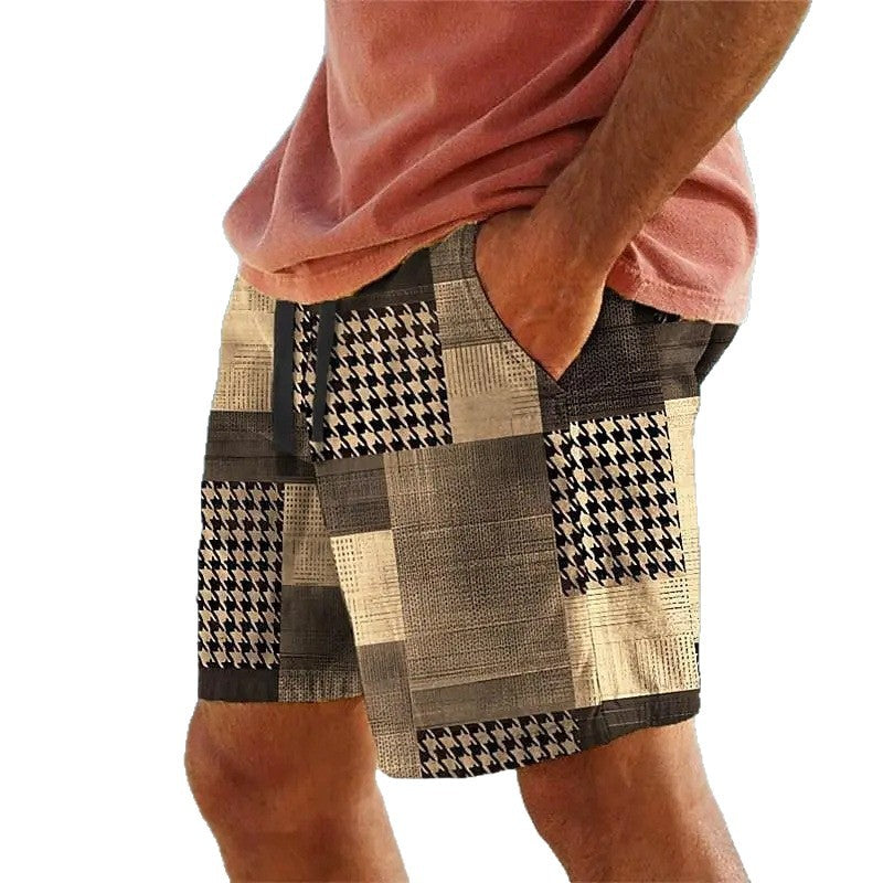 Men's Hawaiian 3D Plaid Print Beach Shorts
