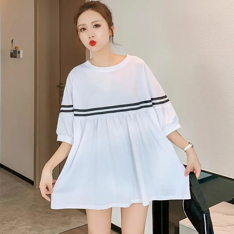 Summer Mid-length Loose Belly Short-sleeved T-shirt Skirt