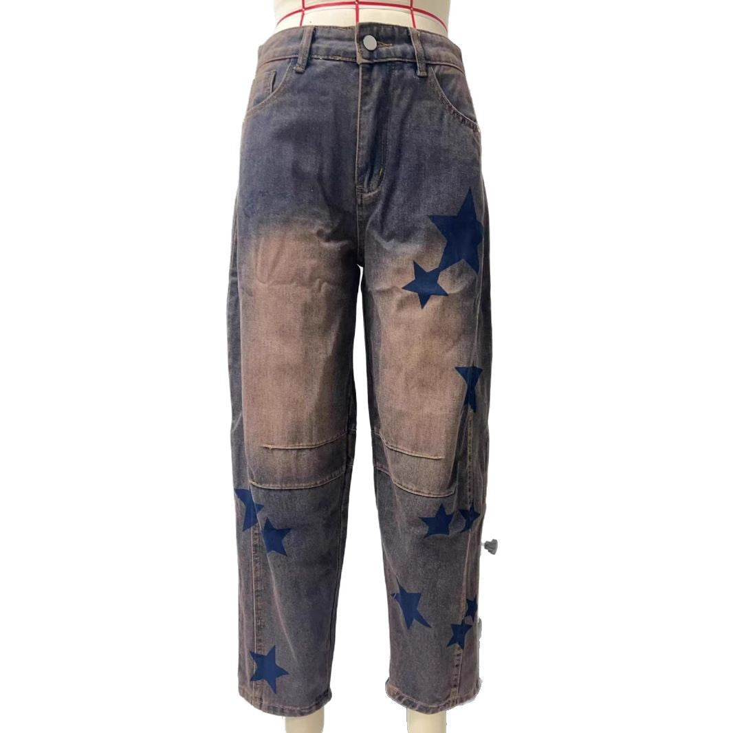 Casual Loose Mid Waist Cylindrical Women's Jeans