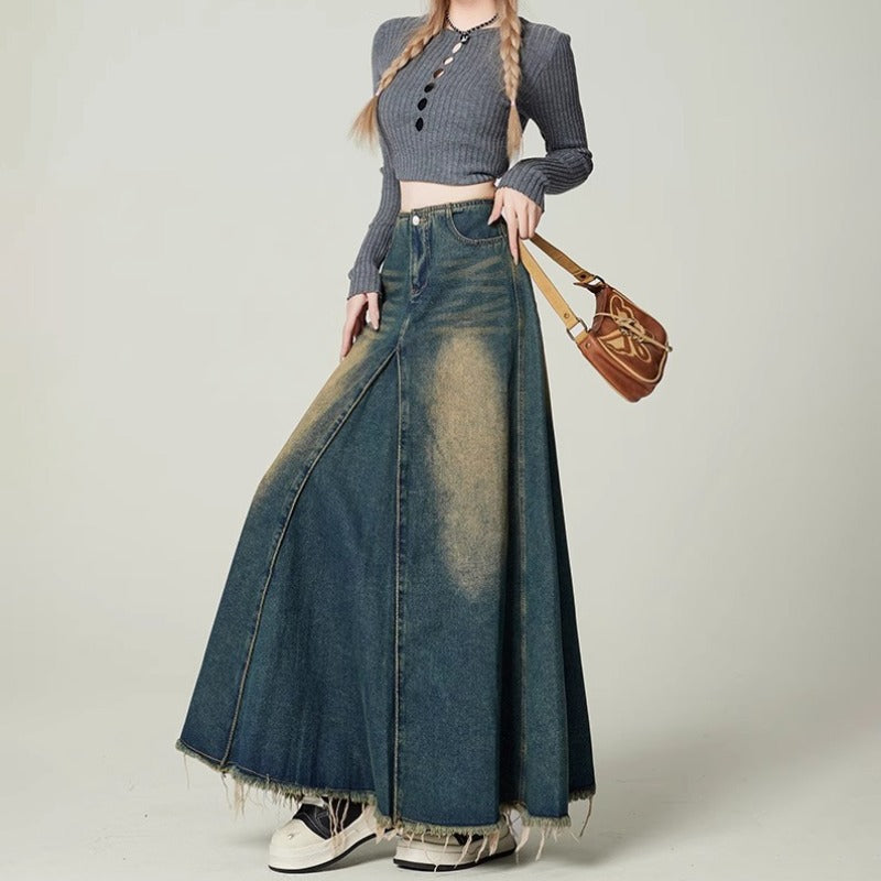 Vintage Distressed Denim Skirt