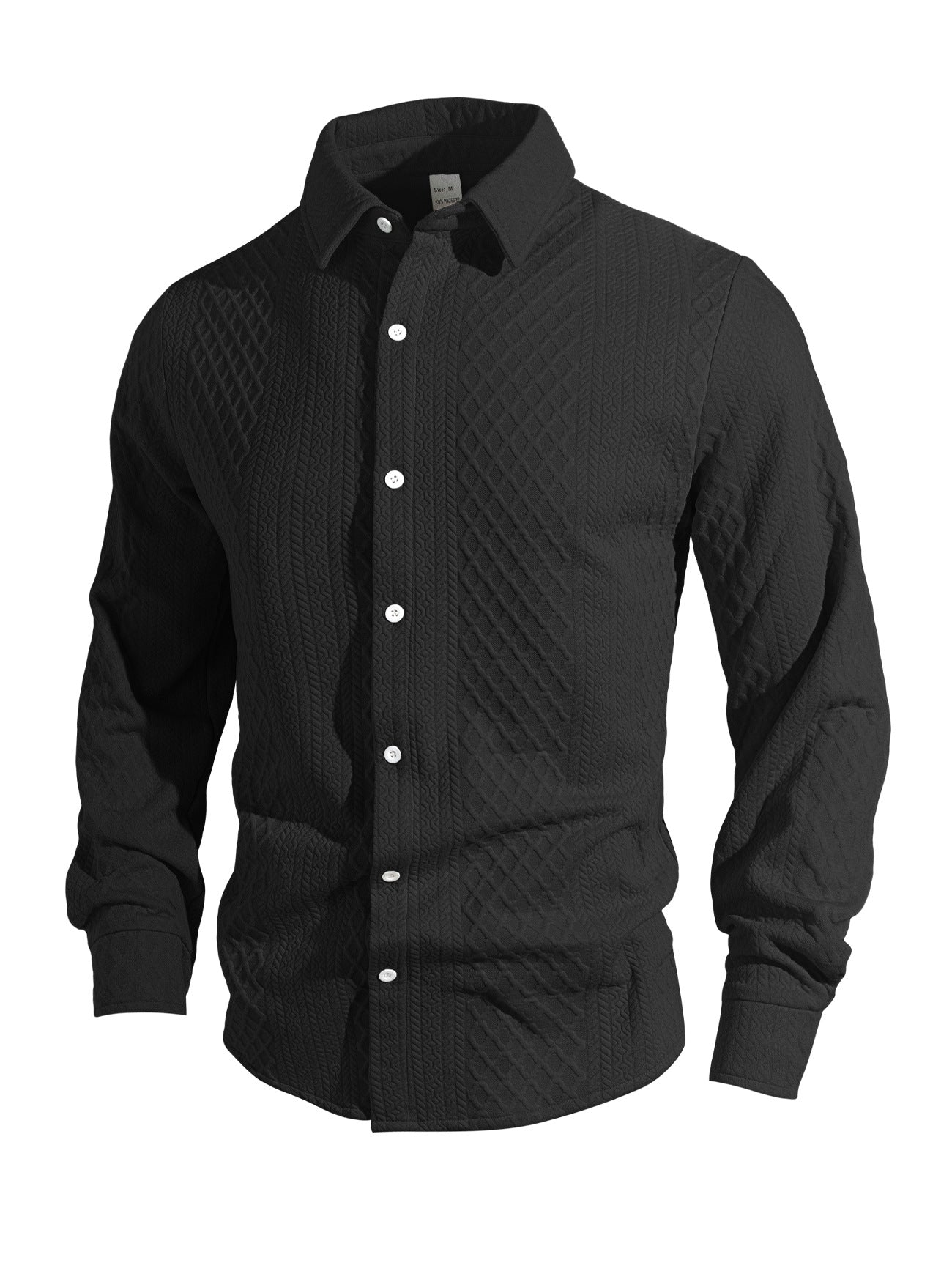 Knitted Floral Single-breasted Casual Sport Business Men's Lapel Long Sleeve Shirt