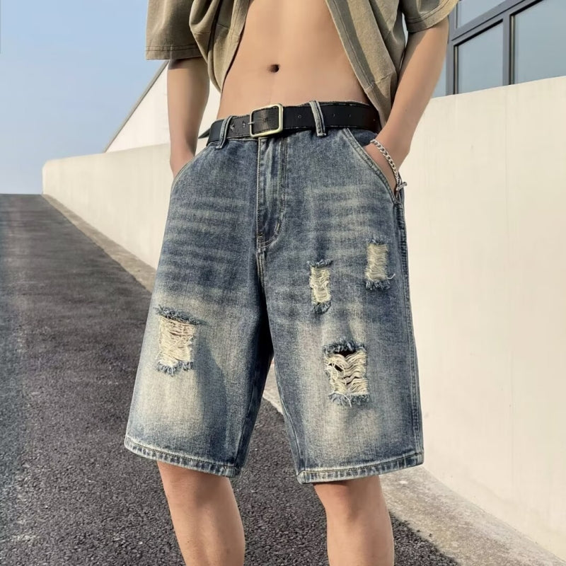 Retro Tattered Jeans Men's Denim Shorts