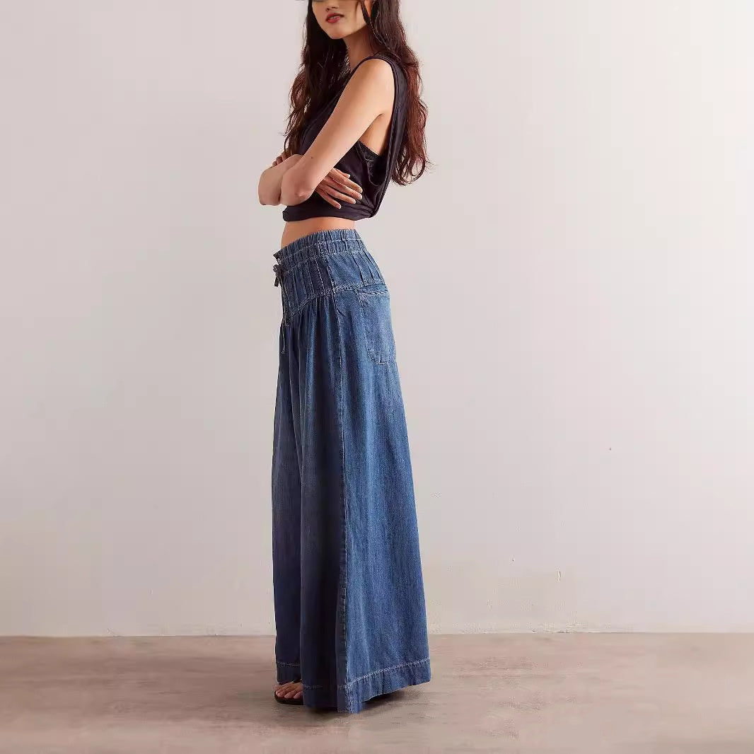 Womens Pleated Denim Jeans