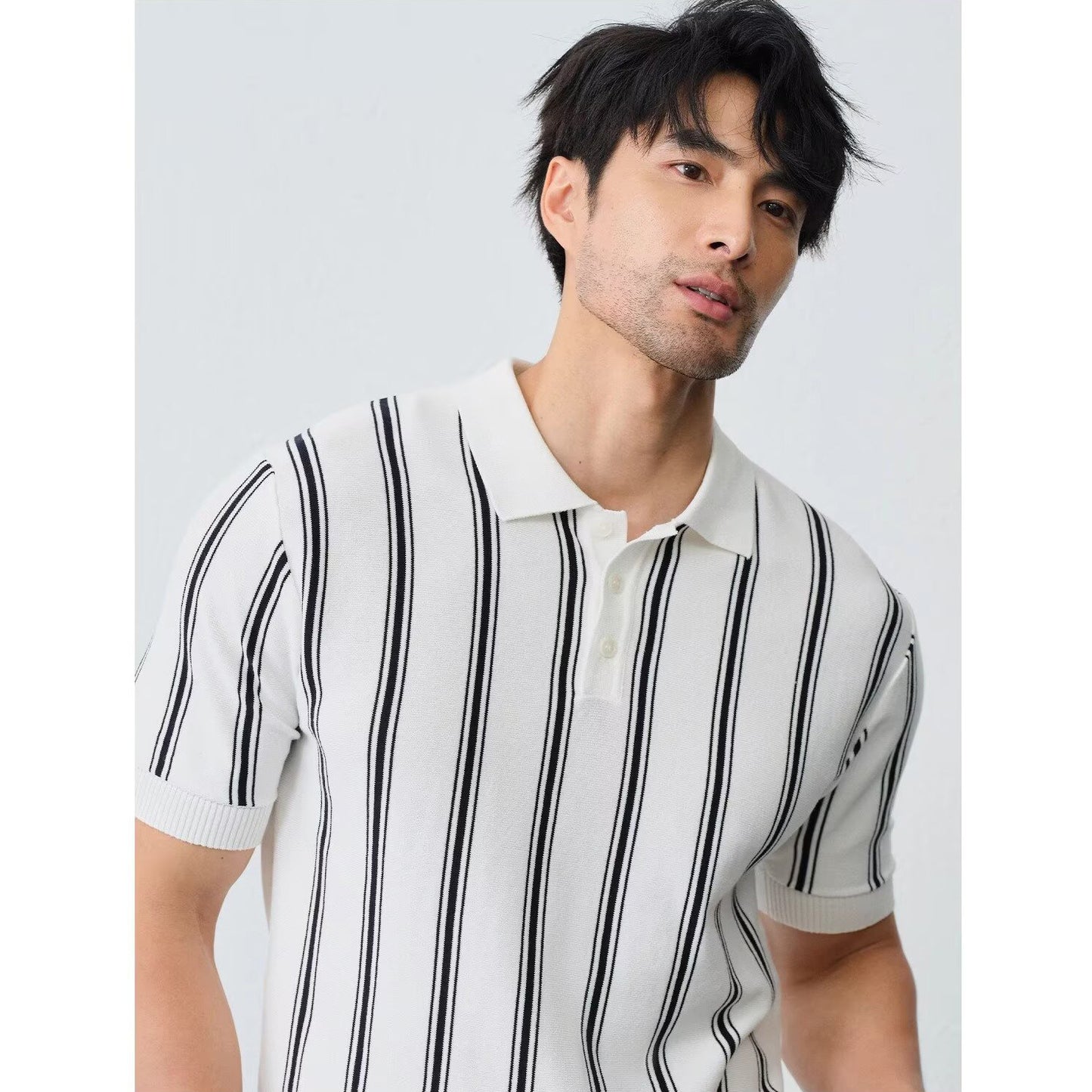 Men's Striped Short-sleeve Knitted T-Shirt