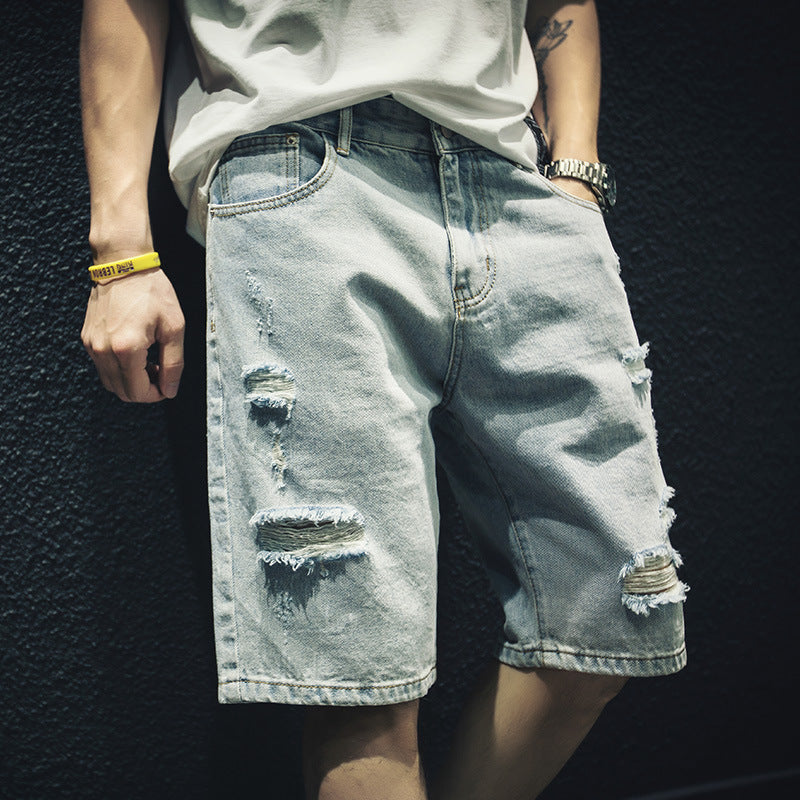 Ripped Denim Outer Wear Pants
