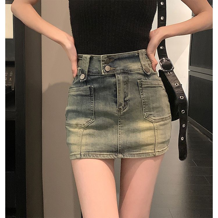 Womens Stretch Vintage Denim Skirt