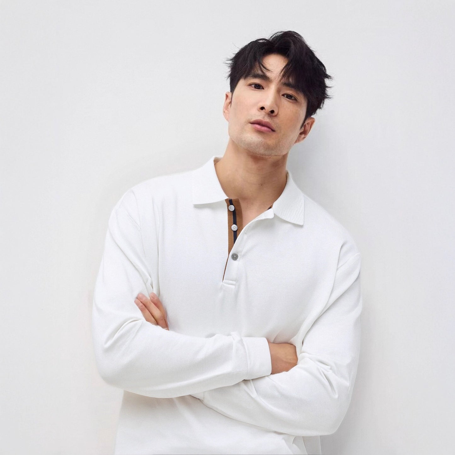 Mens Relaxed-fit Solid-color Casual Long-sleeve Shirt
