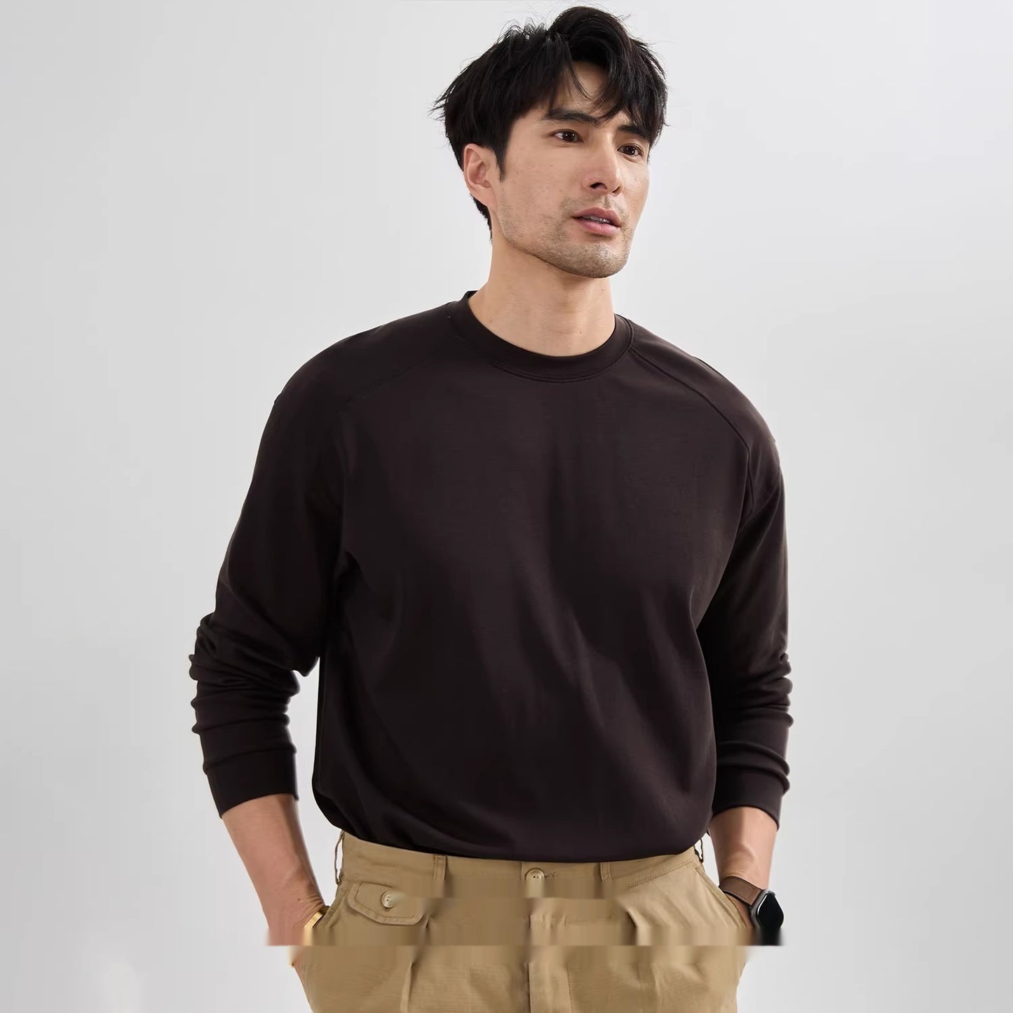 Mens Long-Sleeve Solid-Color Raglan Sleeve T-shirt