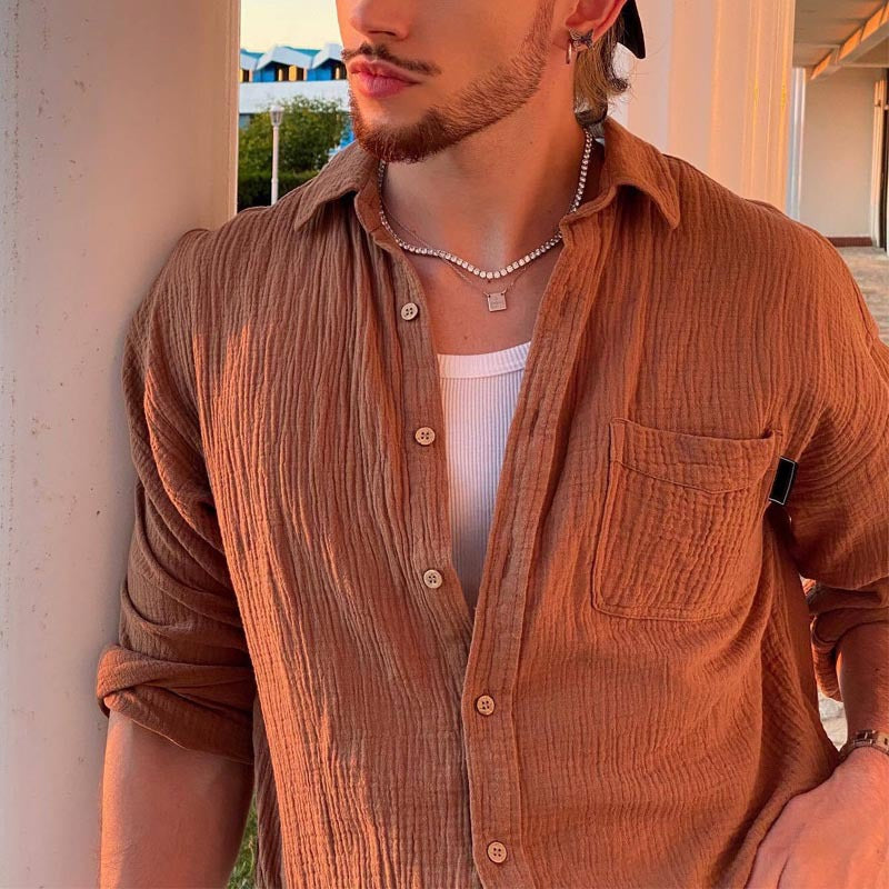 Men's Solid Color European And American Shirt