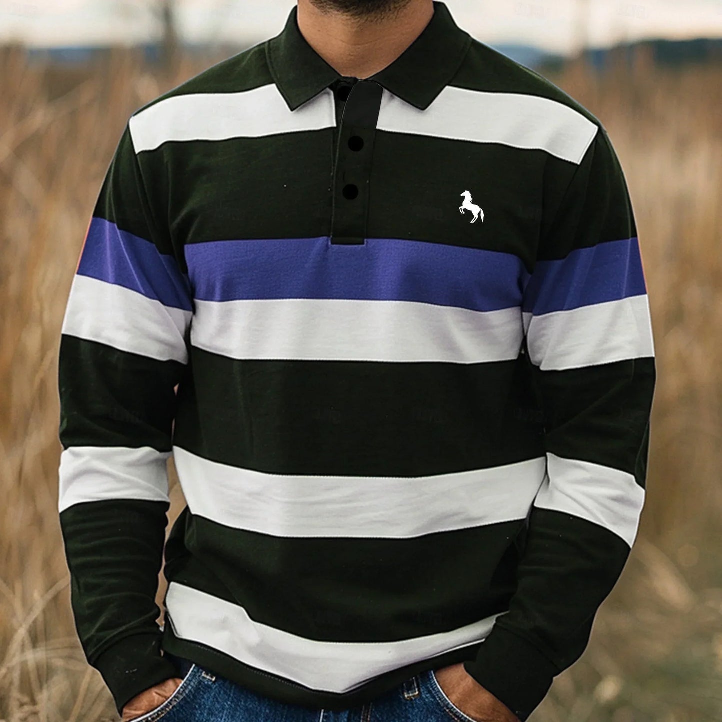 Men's Casual Long-sleeve Polo-neck T-Shirt