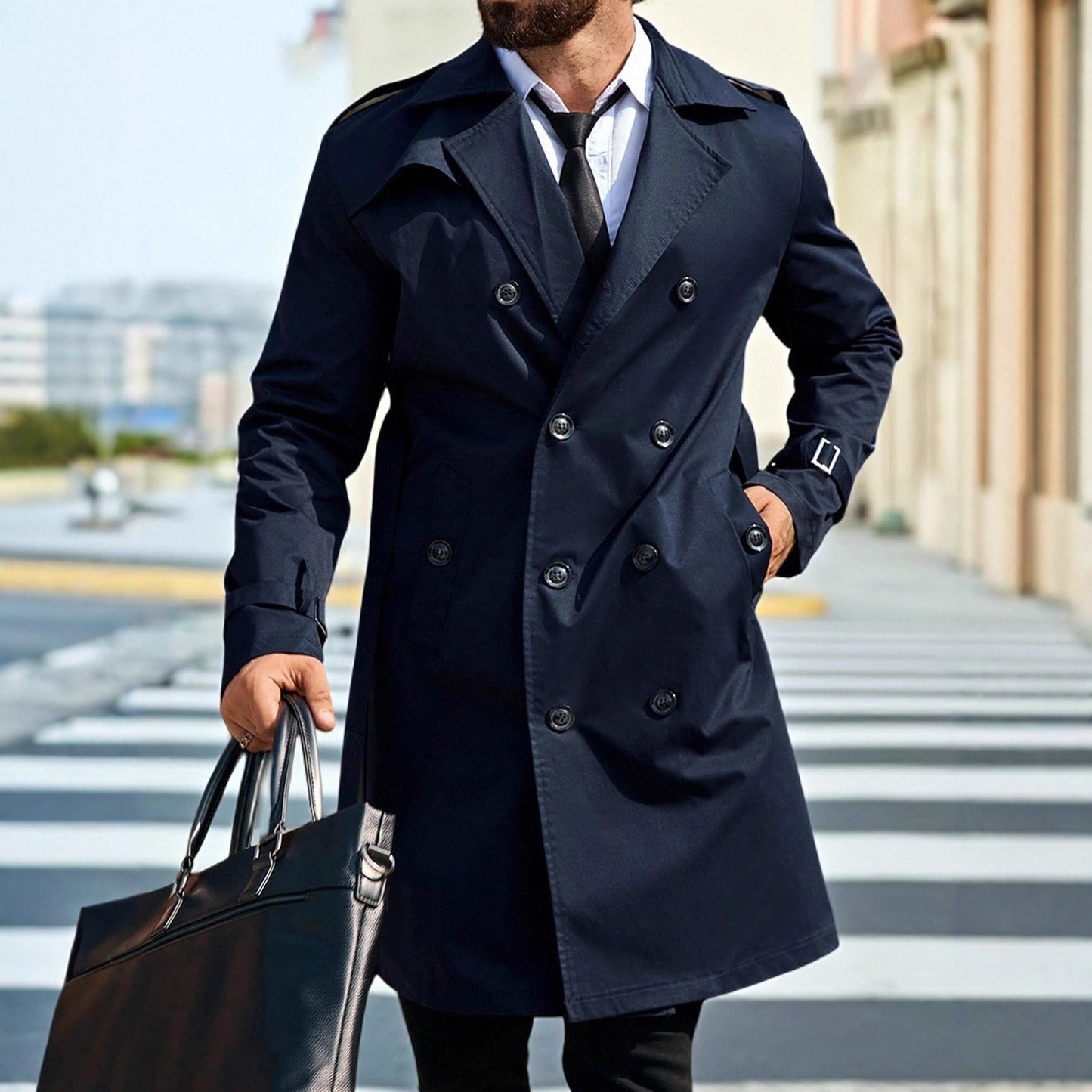 Mens Mid-length Casual Trench Coat