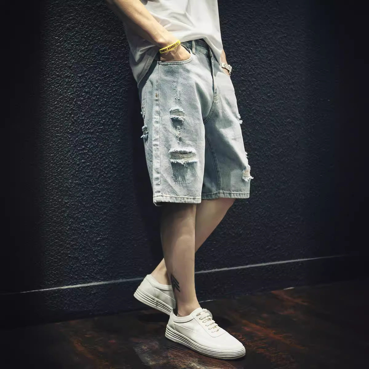 Ripped Denim Outer Wear Pants