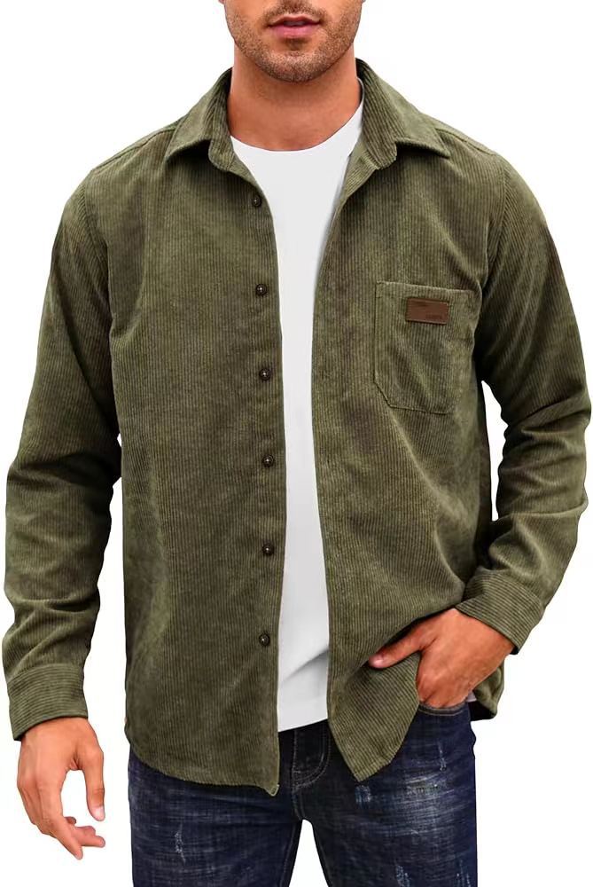 Lapel Corduroy Long-Sleeve Cardigan