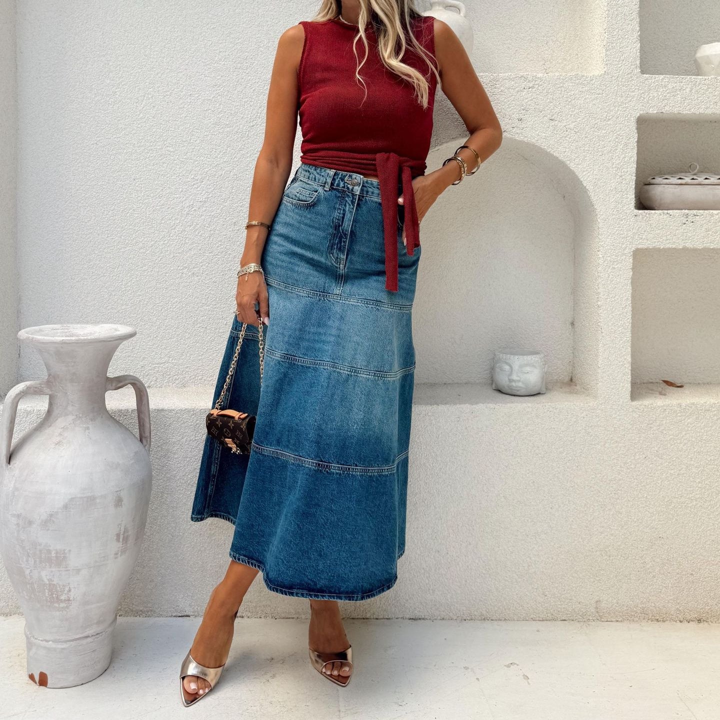 Womens Retro Denim Skirt