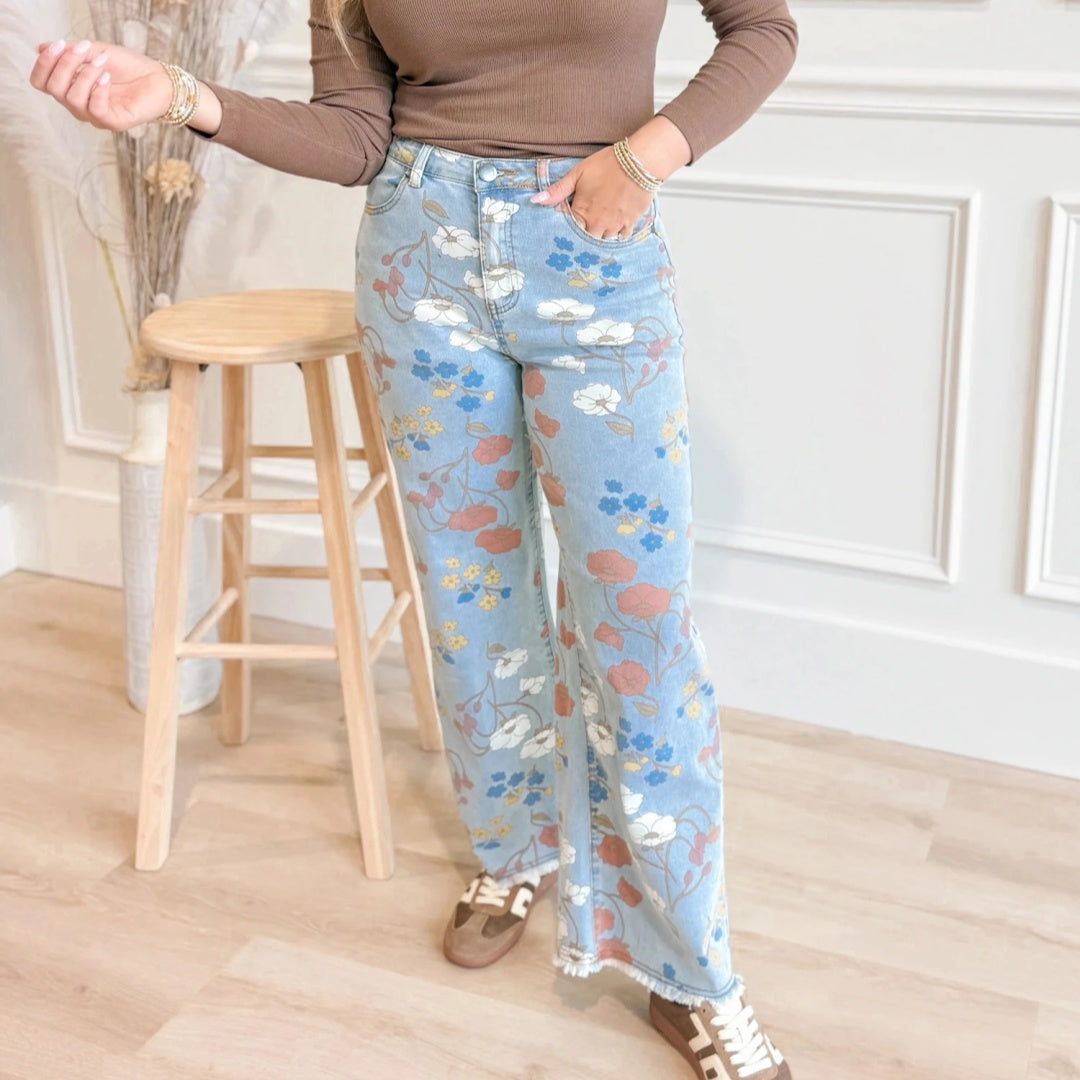 Women's Casual Loose-Fit Irregular Printed Denim Jeans