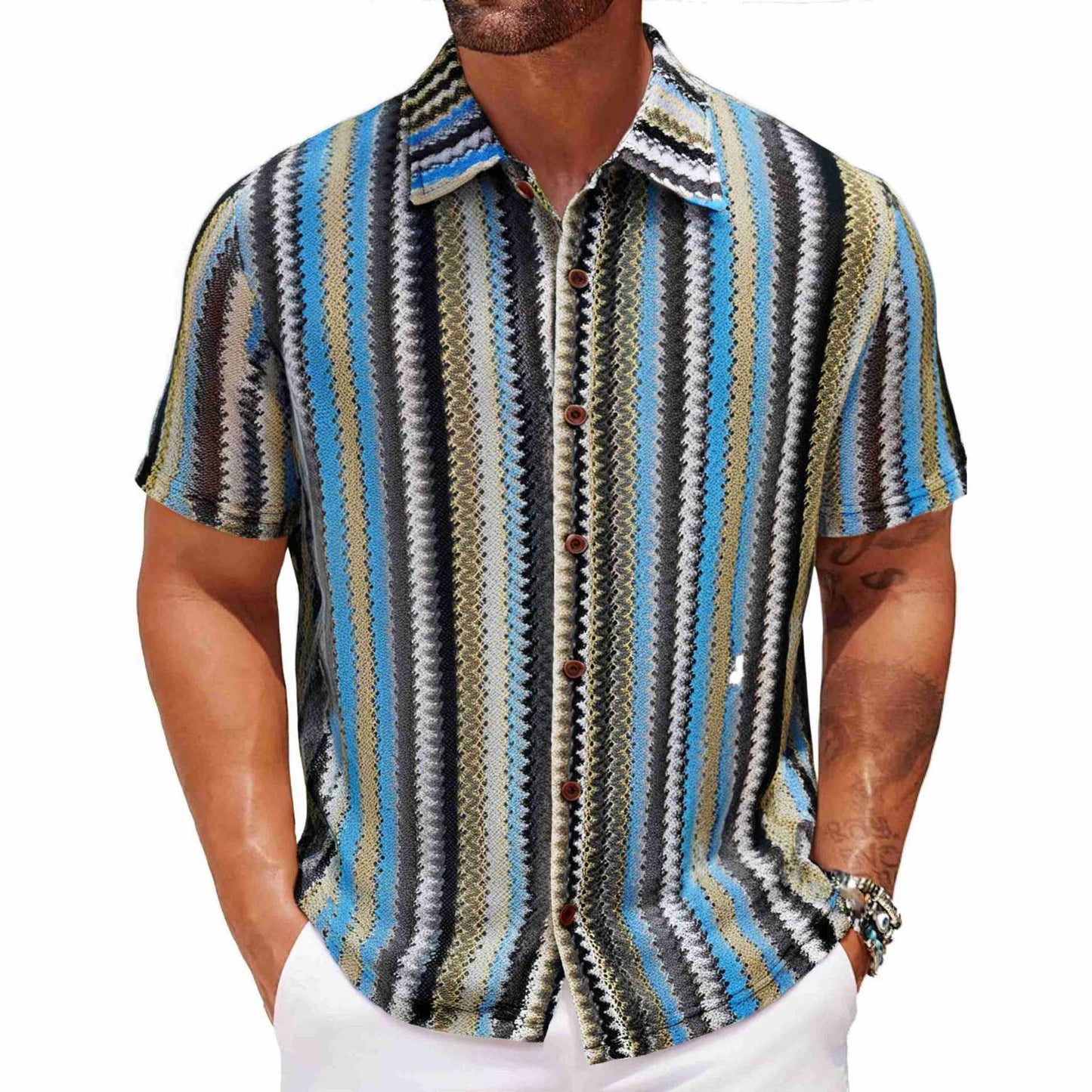 Summer New Men's Ethnic Style Striped Shirt