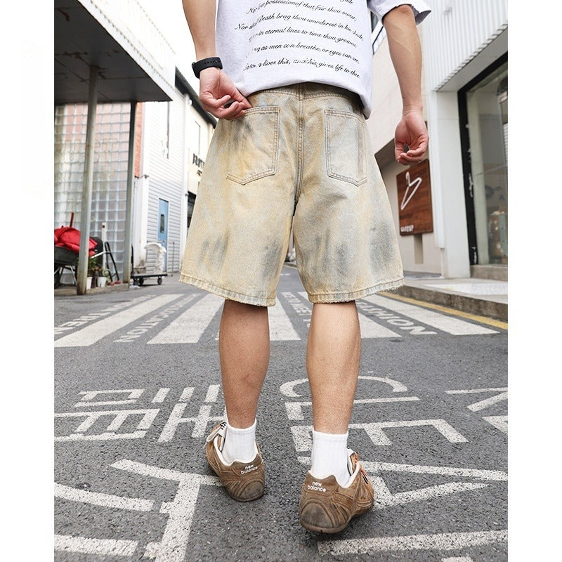 Ripped Straight-leg Denim Men's Shorts