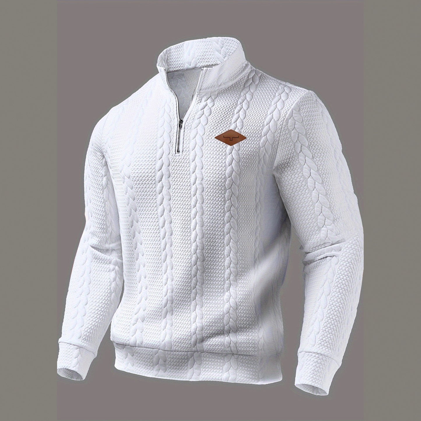 Casual Textured Fabric Zippered Crew Neck Long-Sleeve Shirt