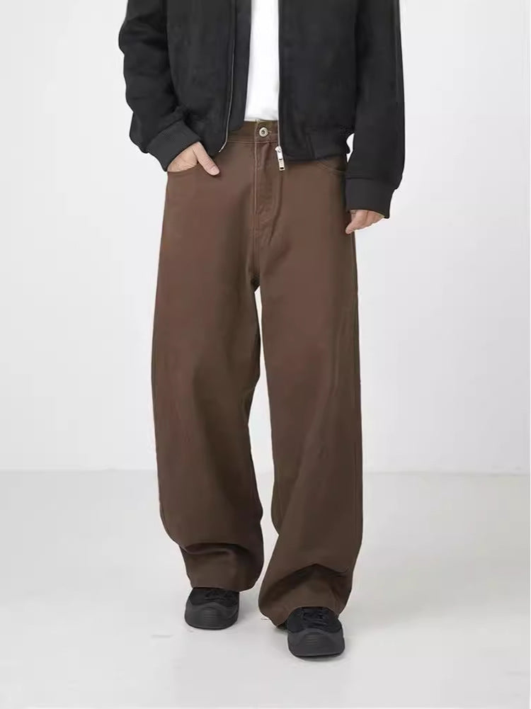 Cotton Retro Brown Straight-leg mens pant