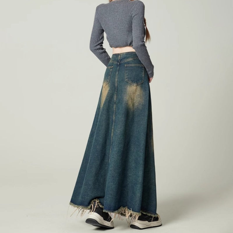 Vintage Distressed Denim Skirt