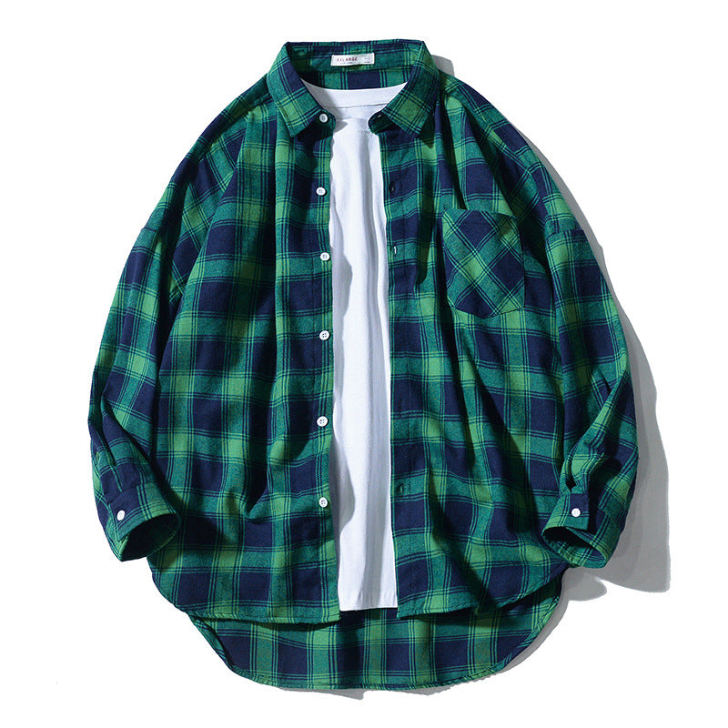 Japanese Style Plaid Long Sleeve Shirt