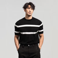 Men's Retro-style Round-neck Knitted Top With Ice Silk Short Sleeves