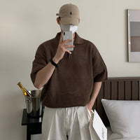 Men's Summer Loose-Fit Lapel Short-Sleeve Hollow-Out Half-Sleeve