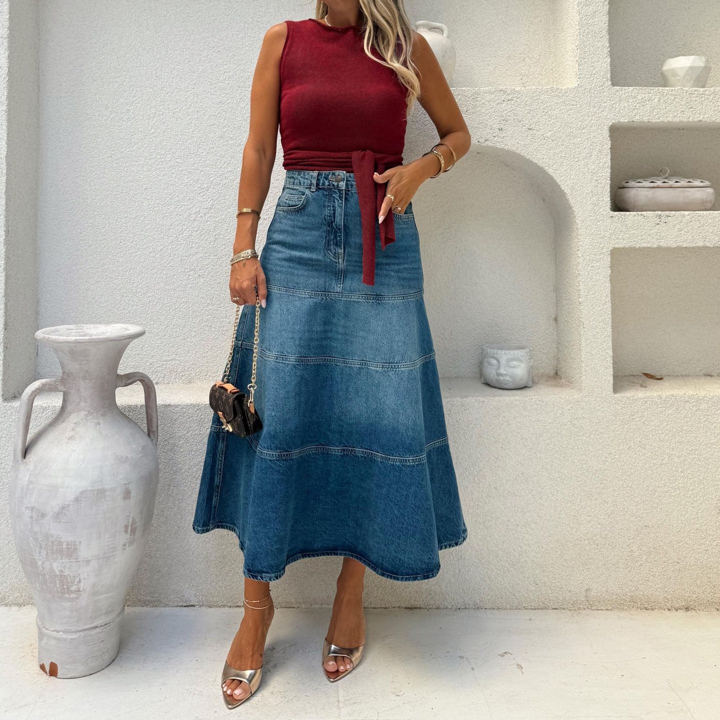 Womens Retro Denim Skirt