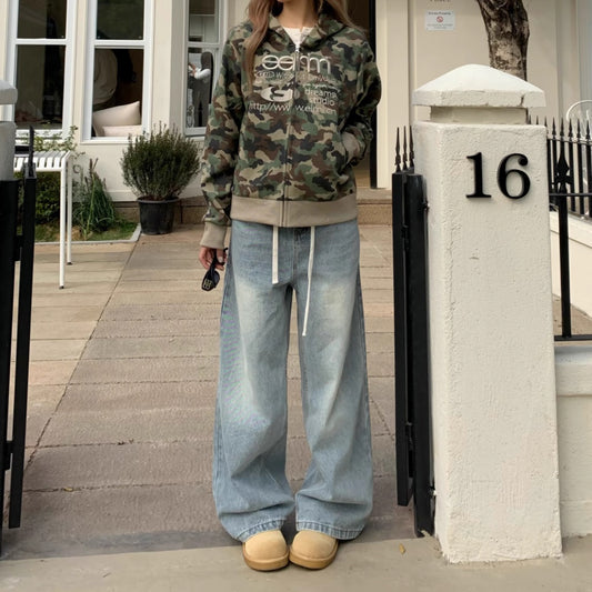 Vintage Jeans Straight White Washed Distressed Casual Pants