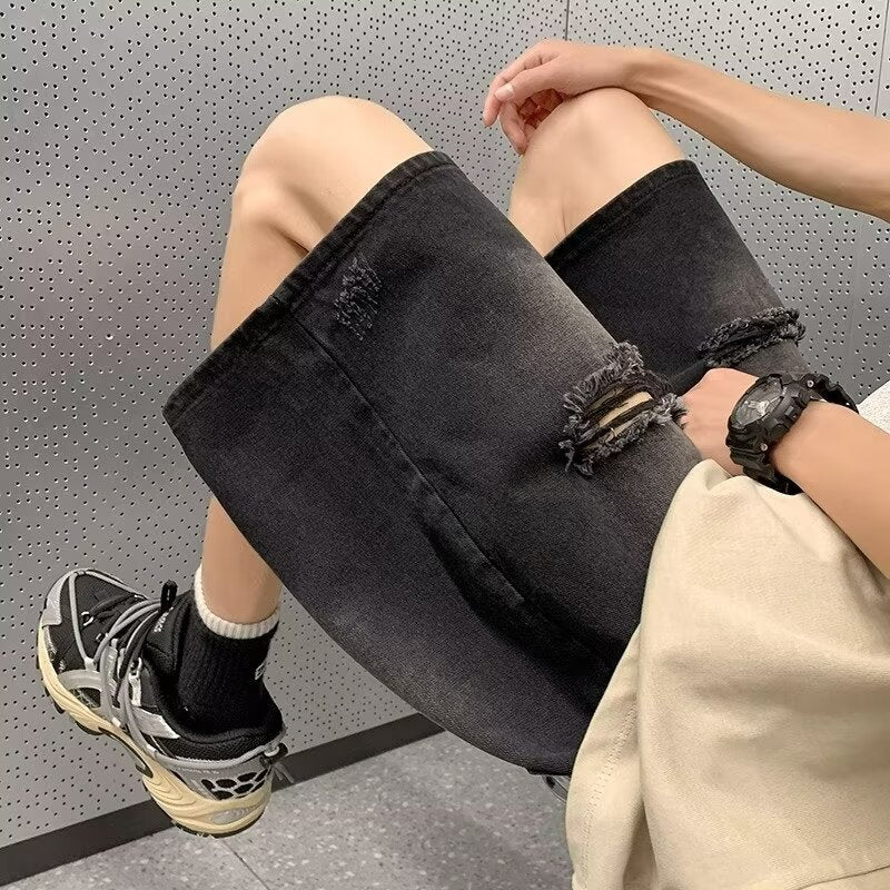 Ruoshuai Men's  Denim Shorts