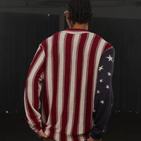 American Retro Flag XINGX Printed Striped Sweater Short Wide Long-sleeved Shirt