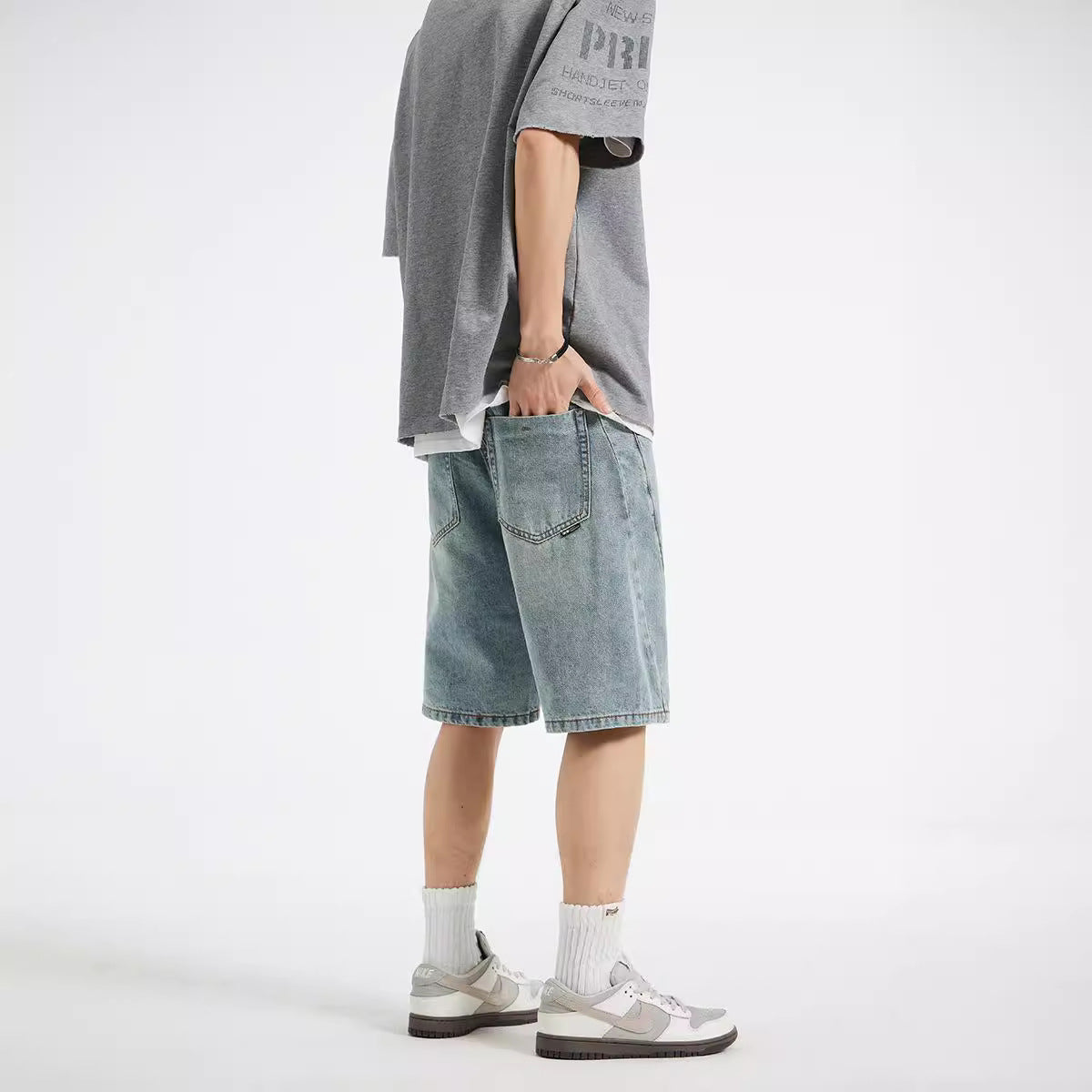 Summer New Structure Loose Straight Denim Shorts Simple All-matching