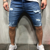 Denim shorts with slim holes and slim men's shorts