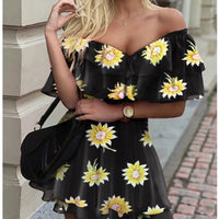 One-line neck strapless ruffle dress