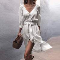 V-neck strap mid sleeve dress