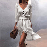 V-neck strap mid sleeve dress