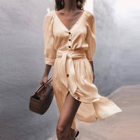 V-neck strap mid sleeve dress