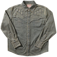 Embroidered Washed Denim American Retro Western Long Sleeve Shirt