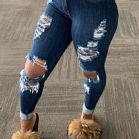 Explosion style ripped denim trousers